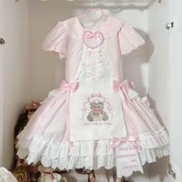 2026 Summer Bear Embroidery Lolita OP Dress Cute Princess Cake Short Dress Girl Set Pink Y2k Kawaii Design Party Cos Clothing