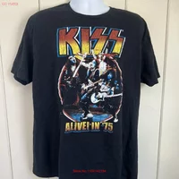 Kiss Alive In 75 Men s XL Band T Shirt Black vintage Washed Breathable Stretched streetwear designer clothes