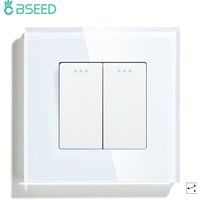 Bseed EU Standard 1/2/3Gang 2Way Mechanical Button Switch Black White Wall Switches With Crystal Glass Panel Home Improvement