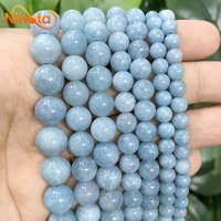 Natural Stone Smooth Blue Chalcedony Round Beads for Diy Fashion Jewelry Making Bracelet Ring Earrings 15" Strand 6/8/10/12mm