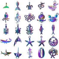 6pcs Marine Organism Rainbow Colored Octopus Shark Charms For Jewelry Making Supplies DIY Keychain Earrings Accessories Pendants