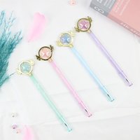 Kawaii Crystal Fairy Wand Magic Star Gel Pens, Sakura Design Black Ink Cute Stationery for Students, Girls Gift, Office