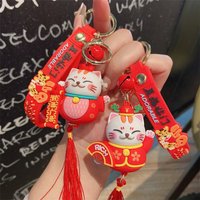 Red Dragon Keychain New National Wind Series Cute Cat Bag Pendant Pendant Chinese New Year Fortune Cat Pendant Car