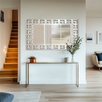 LUVODI Frameless Wall Mirror Silver Polished Hollow-out Design for Living Roon,Home Wall Art Decorative