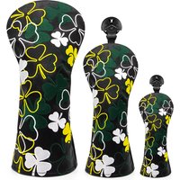 Drop Shipping Golf Club Headcovers Lucky Clover White Premium Leather Head Covers Set Golf Club Headcovers for Driver Fairway