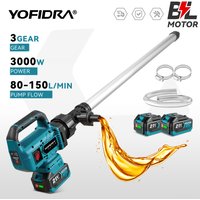 YOFIDRA Brushless 3000W Water Pump 80–150 L/min Cordless Stick Utility Transfer Pump Garden Boat Pool For Makita Battery Pin