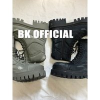 Men's Large Head Boots High Top Zipper Side Worn Look 11 Hole BK Official Distressed Leather round Toe Mid-calf Boots