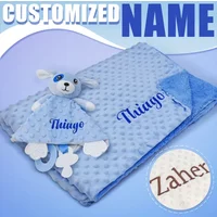 Personalized Baby Blanket with Name, Newborn Stroller, Sleeping Dolls, Custom Name, Animal Security Towel, Gift Set