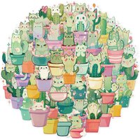 50PCS Cartoon Cute Cat Cactus Fun Sticker Pack DIY Phone Case Laptop Water Bottle Handbag PET Stickers