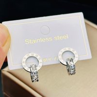 Stainless Steel Gold Silver Color Roman Numeral Zircon Stud Earrings Fashion Luxury Waterproof Earrings for Women Jewelry Gift