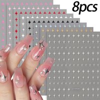 8pcs/set Shiny Gold Silver White Black Stars Nail Art Sticker 3D Laser Starlight Star Nail Decals Luxury Nail Transfer Decora %