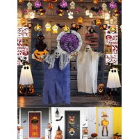 Halloween Decoraiotns Horror Bloody Cloth Curtain LED Light Hanging Ghost Skeleton Door Stickers Witch Pendant Halloween Decor