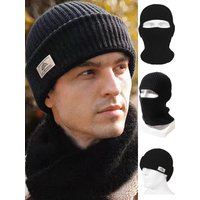 AliExpress NONE 2In1 Winter Beanies Hats for Men Women Warm Knitted Balaclava Cap Windproof Solid Full Face Ski Mask Bonnet Cycling Earmuffs Hat