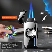 Windproof Dual Flame Colorful Gyroscope Voice Controlled Gas Lighter Multiple Ignition Methods USB Charging Electric Lighters