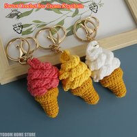 Sweet Crochet Ice Cream Keychain - Handmade Yarn Dessert Doll for Bags, Keys, Cute Gift for Kids & Ice Cream Lovers