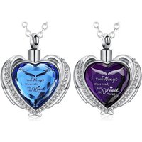Heart-Shaped Cremation Jewelry Memorial Urn Pendant - Stainless Steel Keepsake for Ashes/Hair with Purple & Blue Glass