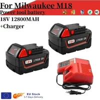 For Milwaukee M18 Power Tool Battery, Charger, BR, XC, 18V, 6000mAh M18B5, 48-11-1860, Built-in 18650 Battery