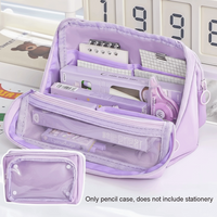 Large Capacity Transparent Pencil Case DIY Zipper Transparent Pen Bag Solid Color Cosmetics Bag Stationery Box Students Gift