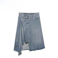 New Women's Fashion Asymmetric Denim Skirt Standard Fit Spring 2026 Polyester Fiber Iron-Free Process Mid-Waist Design