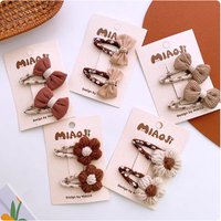 2Pcs/Set Cute Bow Hair Clips for Girls Coffee Color Knitted Flower Hairpins Autumn Winter Kid Baby Hair Accessories