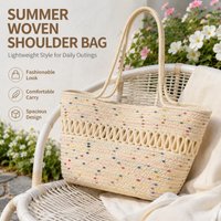 Colorful Dot Woven Tote Bag Women Straw Rope Shoulder Handbag Large Capacity Hollow Loop Beach Bag for Travel and Commuting Tote
