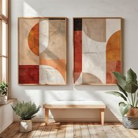 2D/Flat 2pcs Geometric Abstract Wabi Sabi Poster, Unframed Minimalist Japandi Style Canvas Prints for Living Room, Bedroom Decor