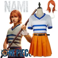 Movies Anime Nami Cosplay Costume Nami Uniform Shirt Skirt Nami Wig Halloween Party Performance Wear Clothing Womens
