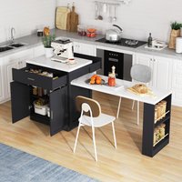 Kitchen Island with Extendable Dining Table for 4-6 People, Two-tone Kitchen Table, Socket,charging Station, Storage Cabinet