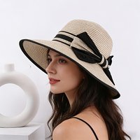 Spring New Style Bowknot Wide-brimmed Sunshade Straw Hat Striped Fashion Women's Hat Summer Beach Sun Protection Vacation Hat