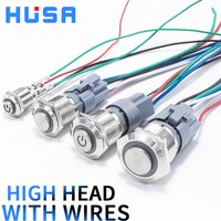 12 16 19 22 mm High Head Metal Push Button Switch with Wire On Off PC Power 12v for Car Momentary Latching Fixed Blue 5V 220V