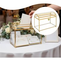 Glass Wedding Card Box, Decoration Versatile, Gold, Wedding Card Holder, Storage Container with Slot and Lock for Birthday Party
