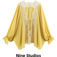 Fashionable Minimalist V-neck Lace Shirt Women's Top Belted Splicing Design Breathable Comfortable Long Sleeve Summer 2026