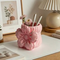 Silk flower pen holder makeup brush storage cute desktop decoration home office dressing table unique desktop decoration