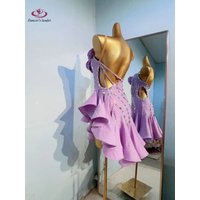 Latin Dance International Stage Women's High-end Custom Sequins Purple Flower Samba Rhinestone Performance Costume Dress
