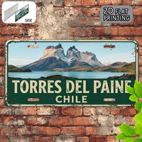 2D Flat, 1pc Torres del Paine Vintage Metal License Plate - Chilean Patagonia Landscape Wall Decor (12x6 Inches / 30x15cm) - Hea