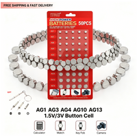 50PCS/Card 1.5V/3V AG13 LR44 L AG1 AG3 AG4 AG10 AG12 SR44 Button Batteries A76 LR1154 GP7 Coin Cell for Watch Toys Remote