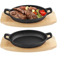 2 Set Cast Iron Skillet With Wooden Base Mini Cast Iron Fajita Plate Wooden Base Cast Iron Baker Matte Black Small Cast Iron Pan