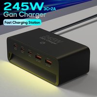 245W GaN Desktop Charger 5-Port USB C PD Fast Charging Station (65W+30W+30W USB-C, 60W QC 3.0 USB-A) for MacBook iPhone Samsung