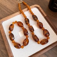 1/2 Pcs Amber Color Irregular Acrylic Beads Chokers Necklaces for Women Men Vintage Elastic Bracelets Bangle Jewelry Sets New M