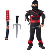 Red Ninja Costume Boy Halloween Japanese Samurai Costume Kid Ninja Jumpsuit with Ninja Foam Accessories Best Children Gift