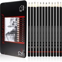 12-Piece Sketch Pencil Set 2H-8B Full Specification Iron Box Professional Art Student Drawing 2B Pencil Sketching Pencil