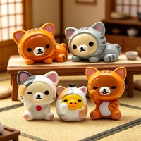 5Pcs/Set Anime Rilakkuma Ornament Cartoon Bear Desktop Ornament Kawaii PVC Toys Figures 1-3CM Children Home Decoration Gift New