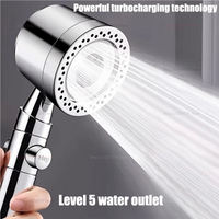 New 5 Mode Pressurized Shower Head With Filter Stop Button Water Saving Spray Nozzles Big Boost Showerhead Bathroom Accessories