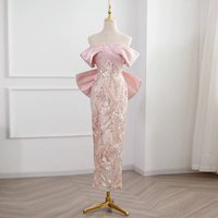 2026 New Women's One Shoulder Pink Banquet Evening Dress Fashionable Slimming Annual Meeting Glitter Slimming Long Dress