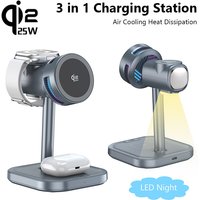 3 IN 1 Magnetic qi2 25W Wireless Charger Stand LED Light Air Cooling Fast ChargingFor iPhone 17~12 Airpods Pro 3/2 Apple Watch
