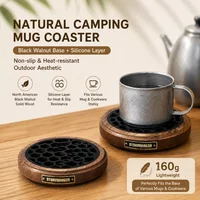 Walnut & Silicone Camping Coaster - Wood Base with Non-Slip Insert|Ultralight 160g|Heat-Resistant for Creating an Atmosphere