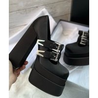 Black Satin Platform High Heels Mary Janes Double Buckles Straps Gothic Punk Style Chunky Heel Pumps for Women Party Shoes
