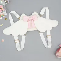 Girls Angel Wings Plush Backpack Japanese School Bag Y2K Cute Lolita Jk Uniform Cosplay Bag for Party Birthday Gift Handbag