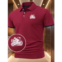 T-shirt POLO Shirt, Stylish Outdoor Motorcycle Riding Pattern Design, Comfortable and Breathable Short Sleeved POLO Shirt