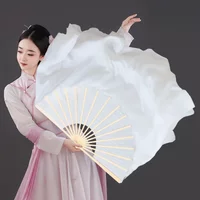 Weißer langer Fächerschleier aus echter Seide, chinesischer traditioneller Bambus-Faltfächer, fließendes Kostümzubehör, Bauchtanz-Requisiten